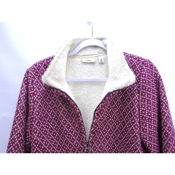 LL Bean Womens Size M Diamond Jacquard Anorak Full Zip Fleece Jacket 296574 - Picture 2 of 11